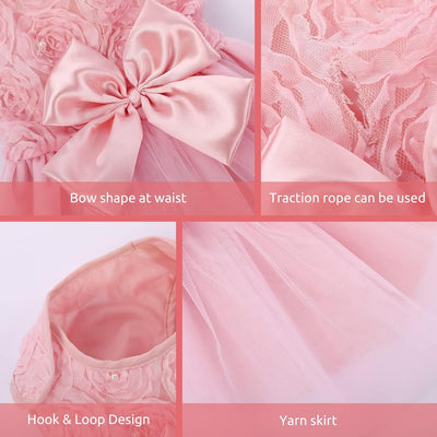 ASENKU Dog Dress Pet Wedding Dress Princess Lace Puppy Birthday Party Outfit Formal Apparel Girl for Small Medium Dogs Cats (X-Small, Pink)