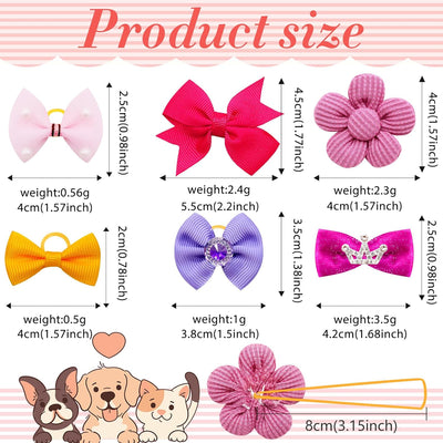 100pcs Assorted Cute Solid Color Dog Bows for Girl Small Medium Size Dog, Handmade Puppy Bowknot Hair Bow with Rhinestone Crown Designer and Mix Shapes, Hair Accessories Pet Grooming