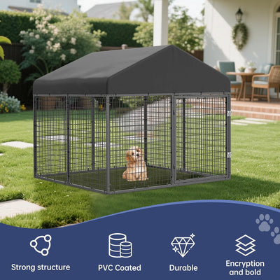 Large Outdoor Dog Enclosure,Heavy Duty Dog Cage with Roof,Galvanized Steel Dog Kennel Fence with Double Safety Locks(79”W x 79”D)