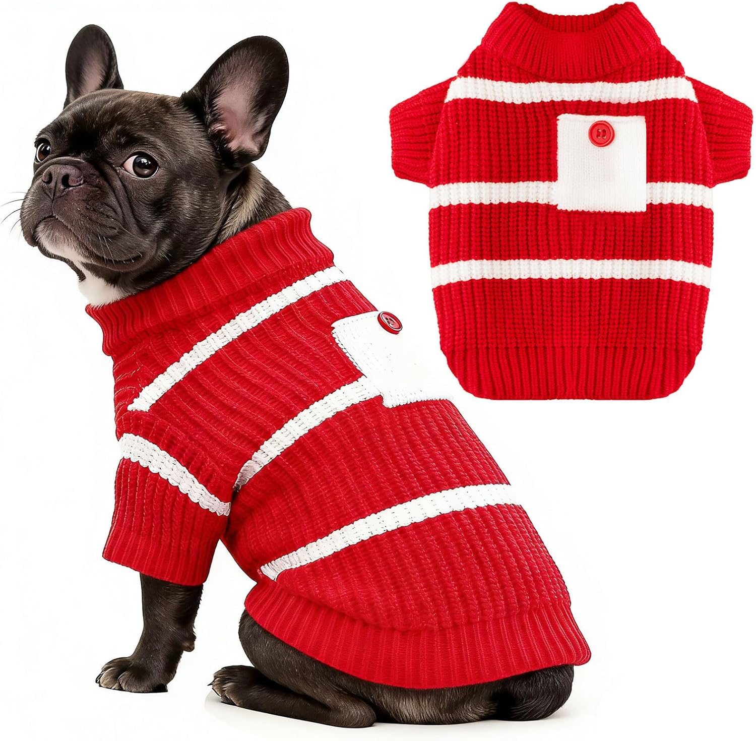 Dog Sweaters for Small Dogs with Cute Bear Pattern, Striped Soft Stretchable Warm Puppy Clothes for Small Dogs Cats, French Bulldog, Chihuahua for Winter