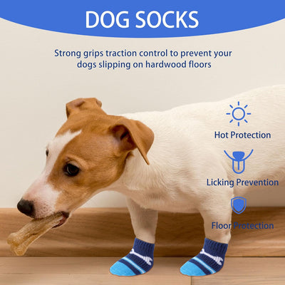 uxcell 2 Pairs Anti-Slip Dog Socks for Indoor on Hardwood Floor Wear - Strong Grips Traction Control Prevents Licking Dog Paw Protection for Pet Small Dogs, Bone Pattern