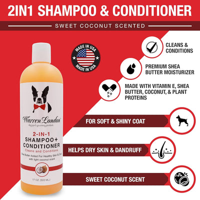 Warren London 2in1 Pet Shampoo and Conditioner for Dogs, Puppys, & Cats | Best Dog Shampoo and Conditioner for Dry Itchy Skin | Dandruff Shampoo for Dogs | Dog Shampoo Gallon Size