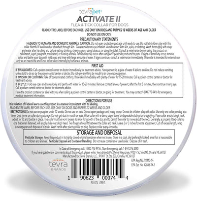 TevraPet Activate II Flea and Tick Collar for Dogs, 12 Months Prevention, 2 Count, One Size Fits All
