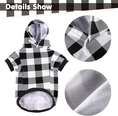 KOOLTAIL Plaid Dog Hoodie Pet Clothes Sweater with Hat and Pocket for Small Medium Large Size Dogs, Soft Winter Warm Dog Cold Weather Coat, Fleece Fall Dog Hooded Sweatshirt for Puppy Cats, White SM
