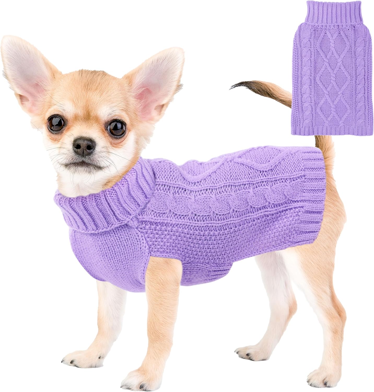 Dog Sweaters for Small Dogs XS Dog Sweater Winter Dog Clothes Boy Chihuahua Yorkie Sweater Warm Pet Clothes Knitted Solid Puppy Sweater Cat Sweater Doggy Turtleneck for Cold Weather (Blue, X-Small)