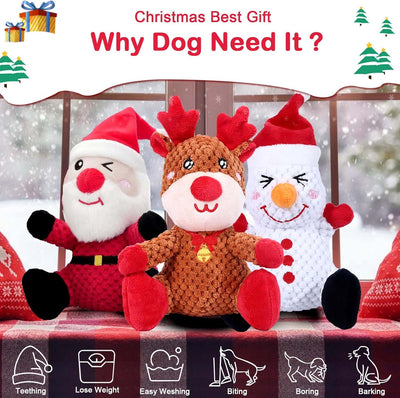 3 Pack Dog Christmas Toys, Santa - Snowman - Reindeer, Stuffed Squeaky Toys for Large Medium Small Dogs, Cute Christmas Puppy Plush Toys, Interactive Durable Tough Dog Chew Toys Gift