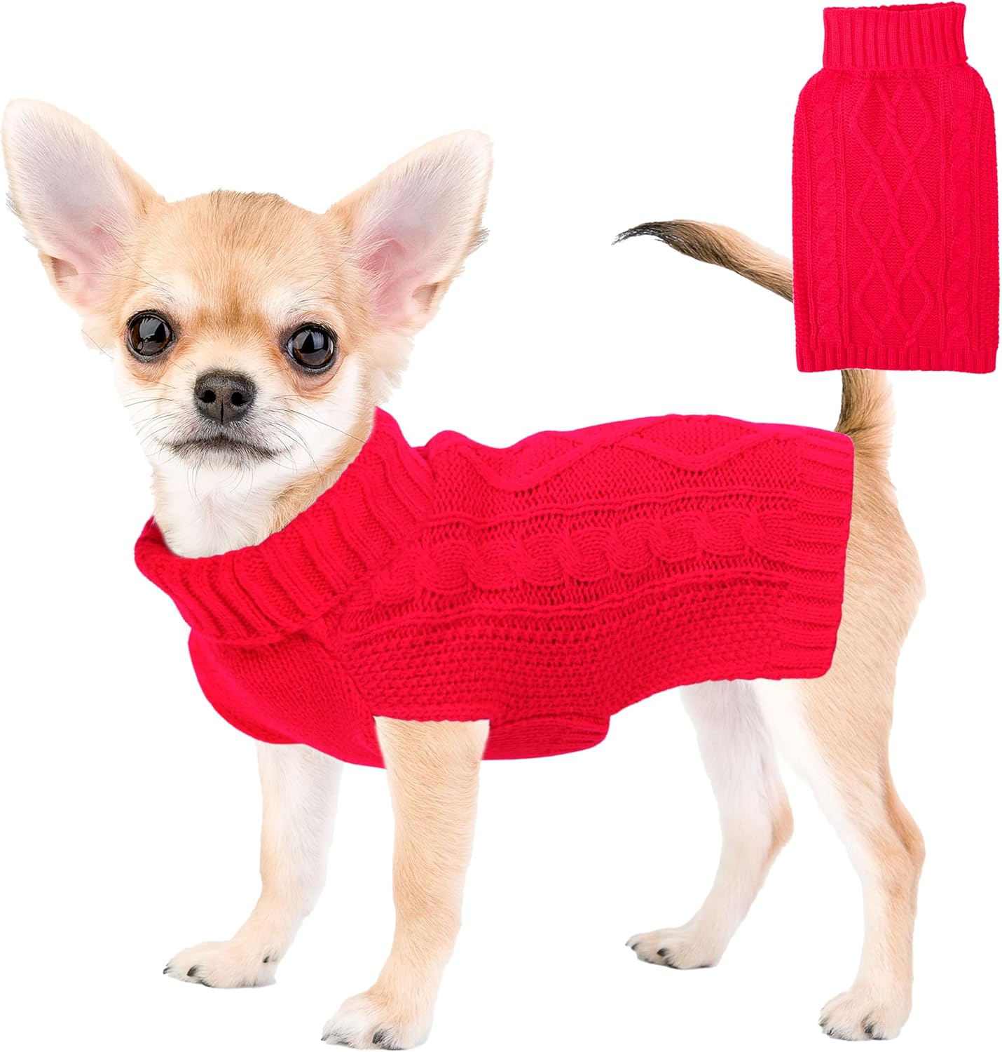 Dog Sweaters for Small Dogs XS Dog Sweater Winter Dog Clothes Boy Chihuahua Yorkie Sweater Warm Pet Clothes Knitted Solid Puppy Sweater Cat Sweater Doggy Turtleneck for Cold Weather (Blue, X-Small)