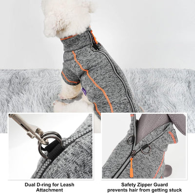 cyeollo Dog Sweater Coat Fleece Jacket Dog Clothes Reflective Zip Up Jackets with Dual D Ring Warm Winter Coat for Small Dogs, Grey Medium