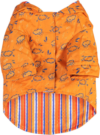 The Dodo Rainy Days Printed Raincoat for Dogs, Orange, Size Small; Water Resistant Dog Raincoat with Hook-and-Loop Drape Closure, Easy Clean PVC Material