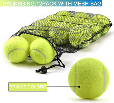 Bulk Tennis Balls for Beginner – 12 Pack High Elasticity Practice Tennis Balls with Mesh Bag, Suit for Pet Dog Training, Fetching