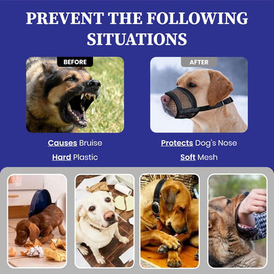 Dog Muzzle for Large Dogs - Air Mesh Muzzle for Large Sized Dog | Adjustable No Bark Dogs Muzzles for Scavenging Licking & Chewing | Prevent Biting