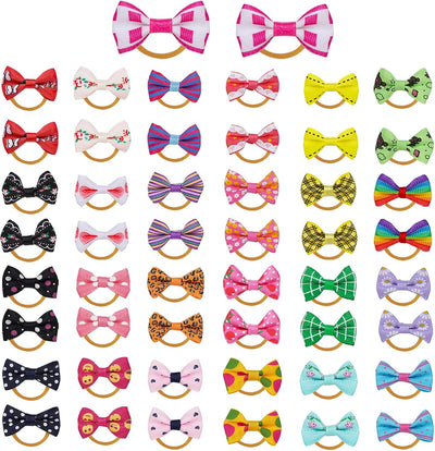 Chenkou Craft 50pcs/25pairs Puppy Yorkie Dog Hair Bows with Rubber Band Pet Grooming Products Mix Colors Varies Patterns Pet Hair Bows Dog Accessories