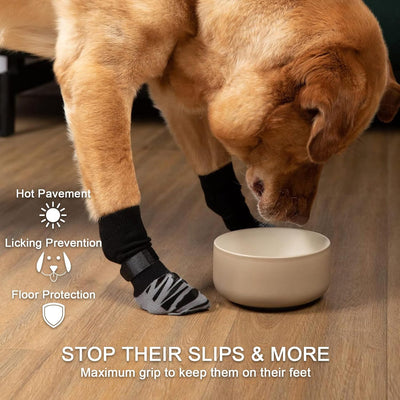 4-Pack Non-Slip Dog Socks for Hardwood Floors with Grippers to Prevent Paw Licking, Non-Slip Dog Socks to Protect Paws, Adjustable Pet Paw Protectors (L)