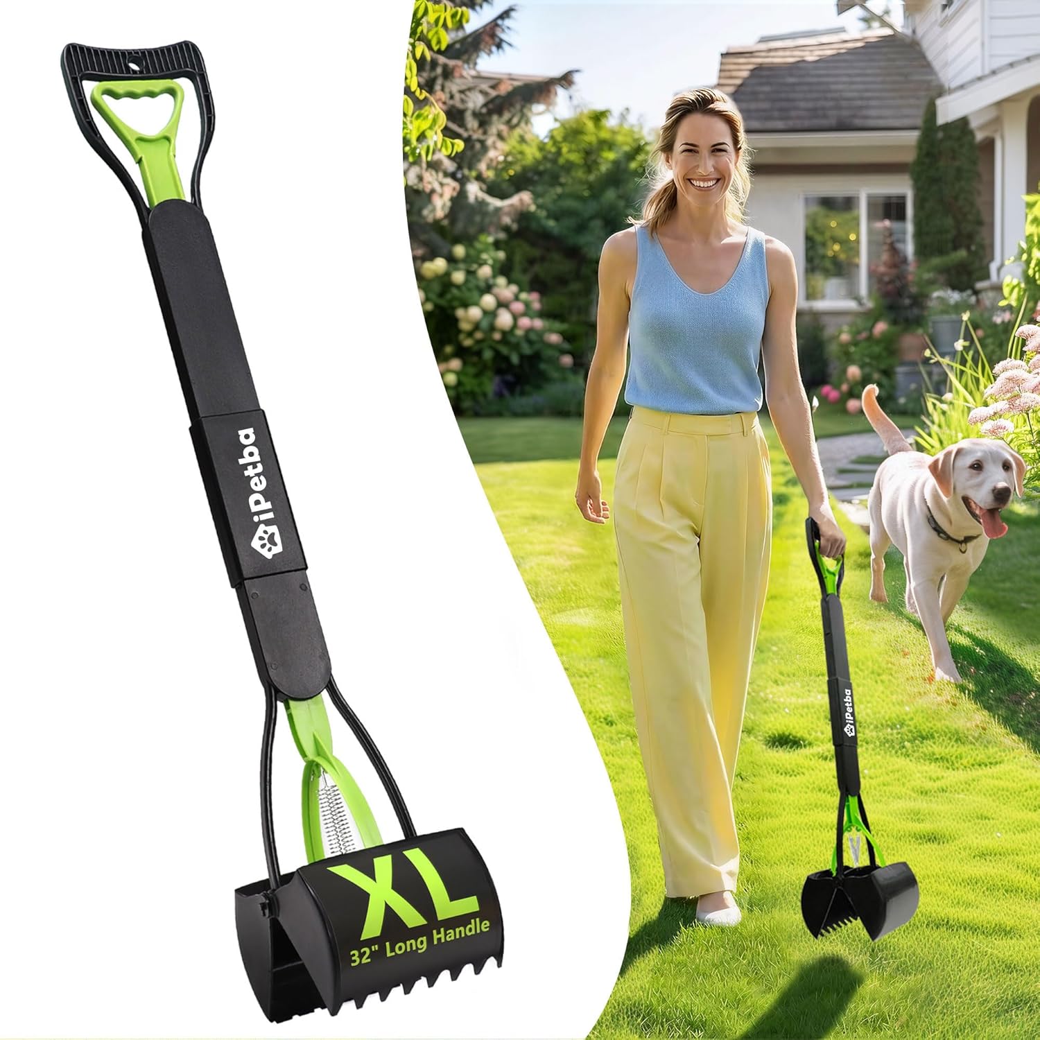 32" Long Handle Dog Pooper Scooper for Yard – No Bending, Clean Pickup on Grass, Gravel & Sand, Easy to Clean & Durable
