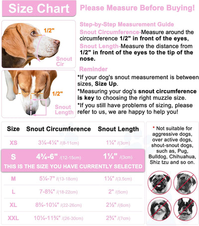 LUCKYPAW Dog Muzzle, Mesh Muzzle for Small Medium Dogs, Soft Mouth Cover to Prevent Biting Chewing, Drinkable Breathable Adjustable Puppy Mouth Guard(Pink, S)
