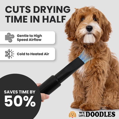 We Love Doodles Dog Dryer with Adjustable Speed & Temperature Control - High Velocity Hair Dryer, Pet Blow Dryers for Dogs, Blow Dry Quickly & Blow Out Undercoat - Pet Grooming (White)