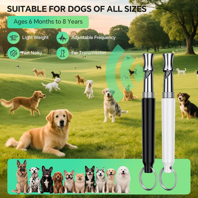 Dog Whistle, 2 Pack Dog Training Whistle with Lanyard, Adjustable Ultrasonic Silent Dog Recall Whistles, Professional Dog Whistle to Stop Barking Neighbors Dog (Black and White)