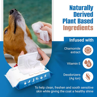 Pet Wipes for Dogs 100Pcs/1Pack – Unscented Dog Wipes with Vitamin E, Chamomile – Gentle Cat Wipes Ideal for Muddy Paws, Face, Dog Eye Wipes, Dog Ear Wipes – Resealable Lid Butt Wipes