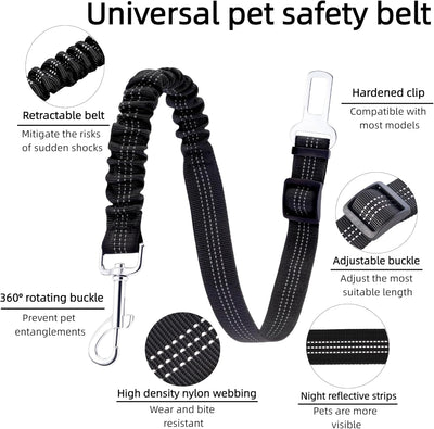 Dog Seat Belt for Car - Adjustable Dog Car Safety Harness, Elastic Cushioning Seatbelt Leash, Reinforced Metal Buckle Anti-Tangle Design, for Small and Medium Pets (Black)