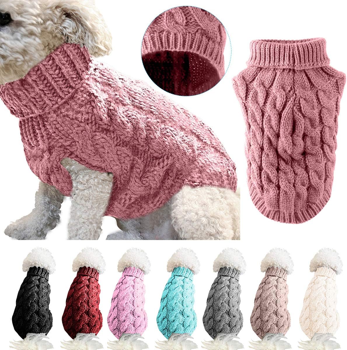 Winmany Pet Dog Turtleneck Knitting Sweater Coat Winter Warmer Thickening Pullover Knitwear Crochet Coat Clothes for Small Medium Dog Cat