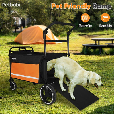 Petbobi Pet Stroller for Large Dogs - Pullable All Terrain Wagon Cart, Folding Dog Stroller, One-Foot Brake Wagons with Ramp, Easy for Medium Senior Pets to Get in and Out, Ideal for Walking, Orange
