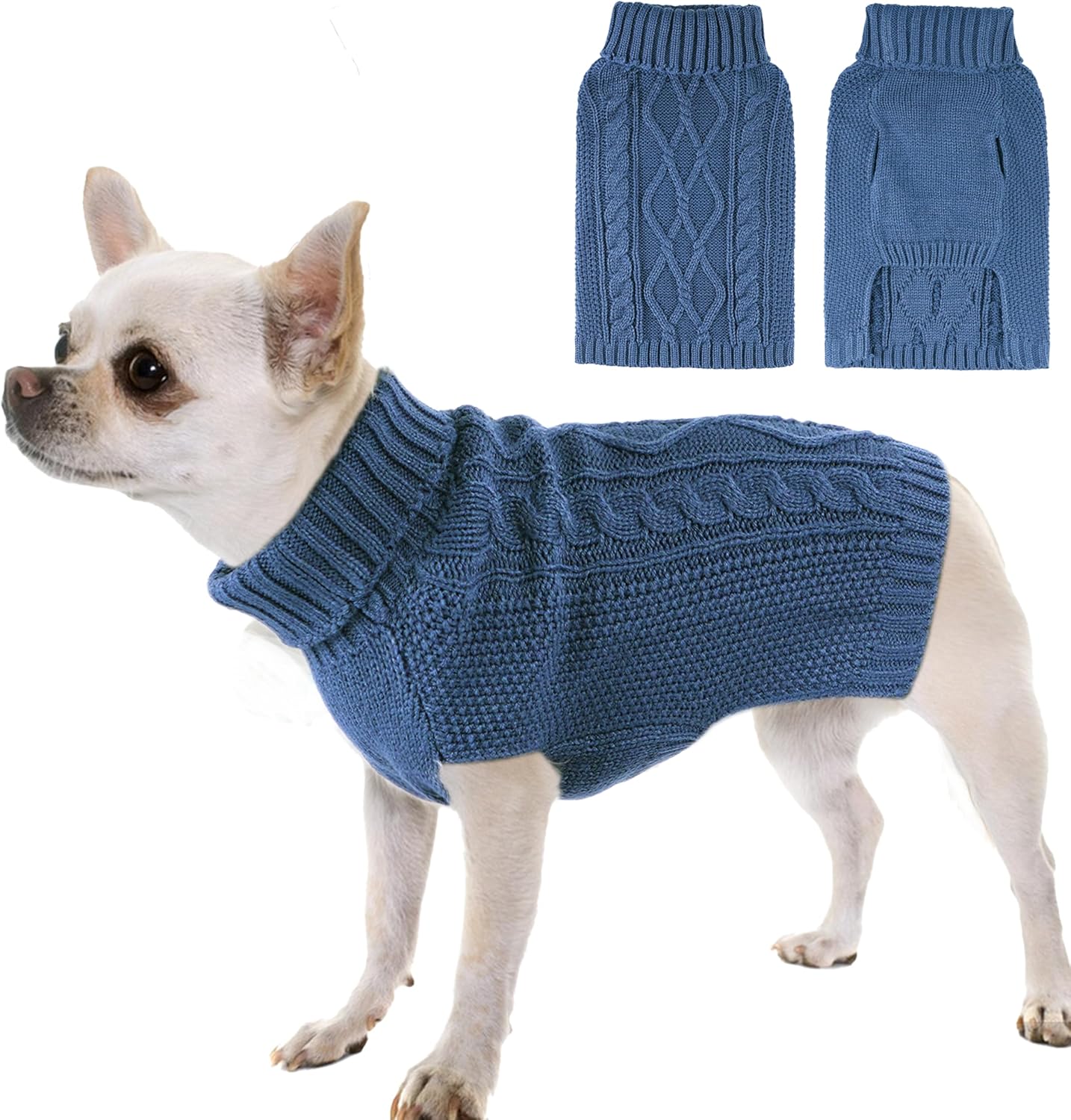 Dog Sweaters for Small Dogs XS Dog Sweater Winter Dog Clothes Boy Chihuahua Yorkie Sweater Warm Pet Clothes Knitted Solid Puppy Sweater Cat Sweater Doggy Turtleneck for Cold Weather (Blue, X-Small)