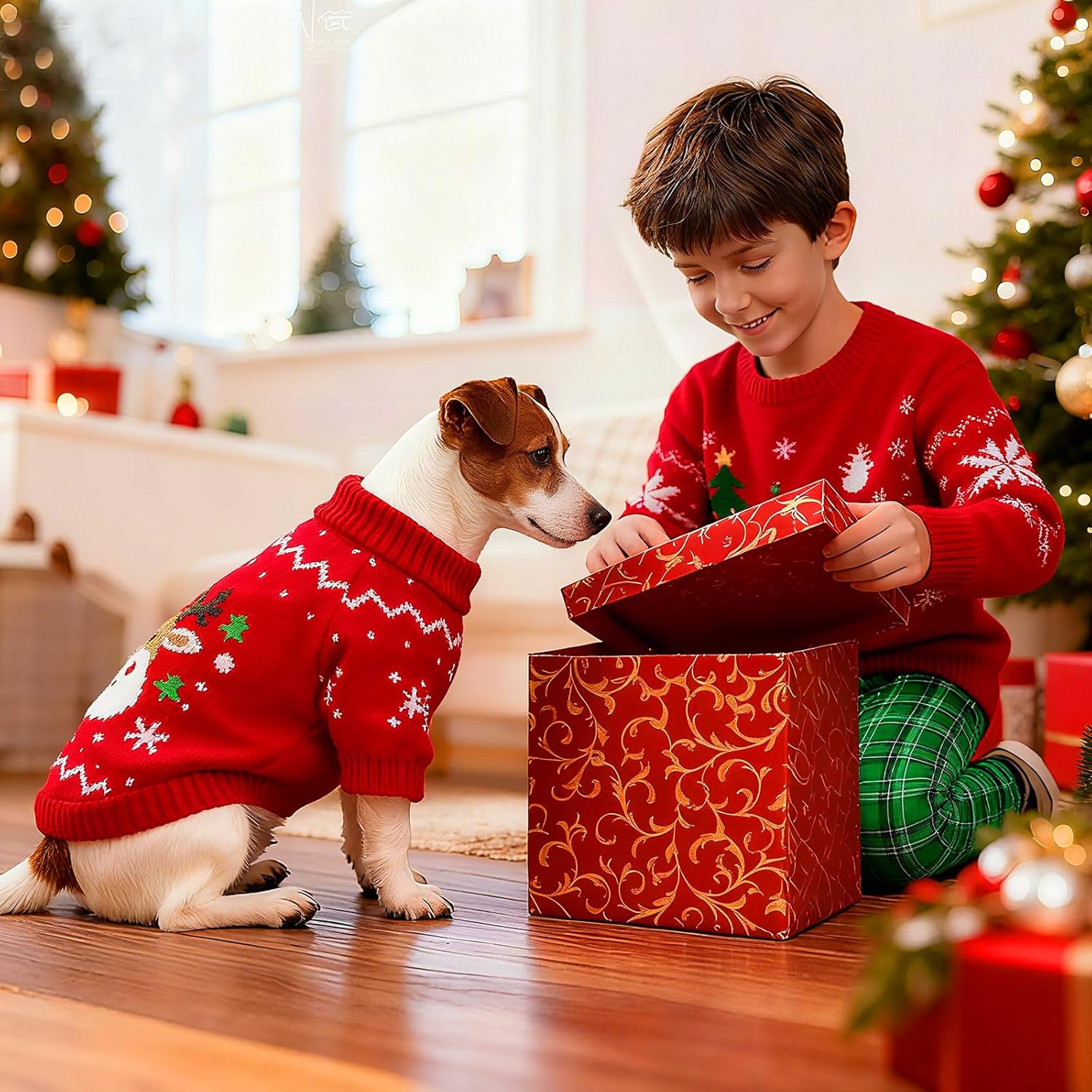 Dog Christmas Sweater Soft Warm Fall Winter Cat Clothes Puppy Sweater for Small Dogs Cute Xmas Reindeer Doggie Outfit Cat Sweaters with Sleeves Pet Holiday Costume Chihuahua Apparel(Red,M)