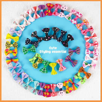 Chenkou Craft 50pcs/25pairs Puppy Yorkie Dog Hair Bows with Clips Pet Grooming Products Mix Colors Varies Patterns Pet Hair Bows Dog Accessories