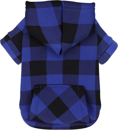Plaid Dog Hoodie: Premium Polycotton Fabric Dog Clothes with Back Pocket and Leash Hole, Dog Sweatshirt for Small, Medium, & Large Dogs ¨C Stylish and Functional for All Occasions Blue M