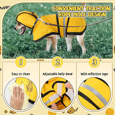 Abbylike Yellow Dog Raincoat for Puppies, Small & Medium, Reflective Waterproof Dog Jacket with Leash Hole, for Corgi, Chihuahua (XS)