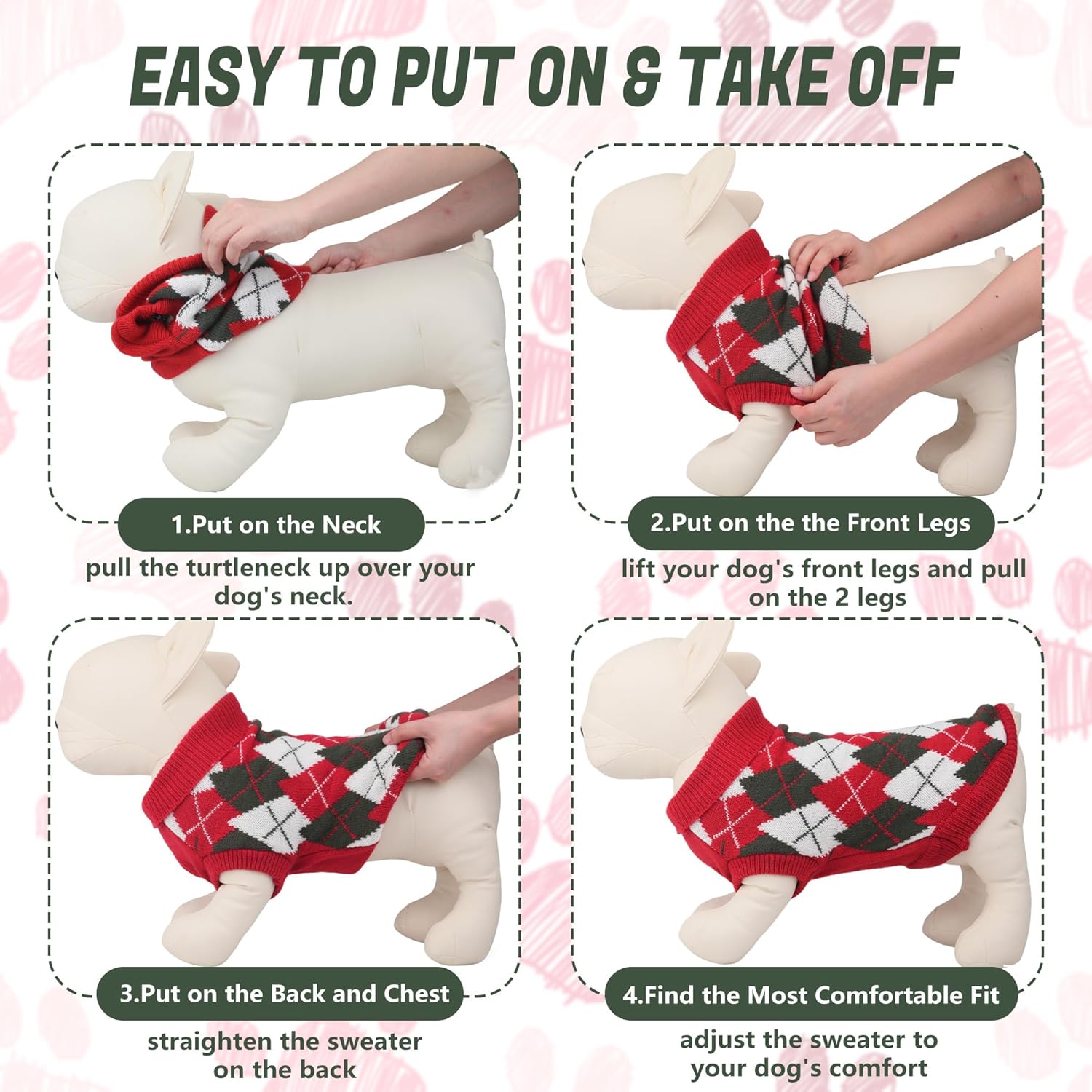 Dog Sweater, Soft Dog Sweaters for Small Medium Dogs Cats Girl Boy, Classic Knitted Turtleneck Outdoor Pet Clothes for Dogs Girl Boy, Christmas Puppy Kitten Sweater with Leash Hole, Red, Medium