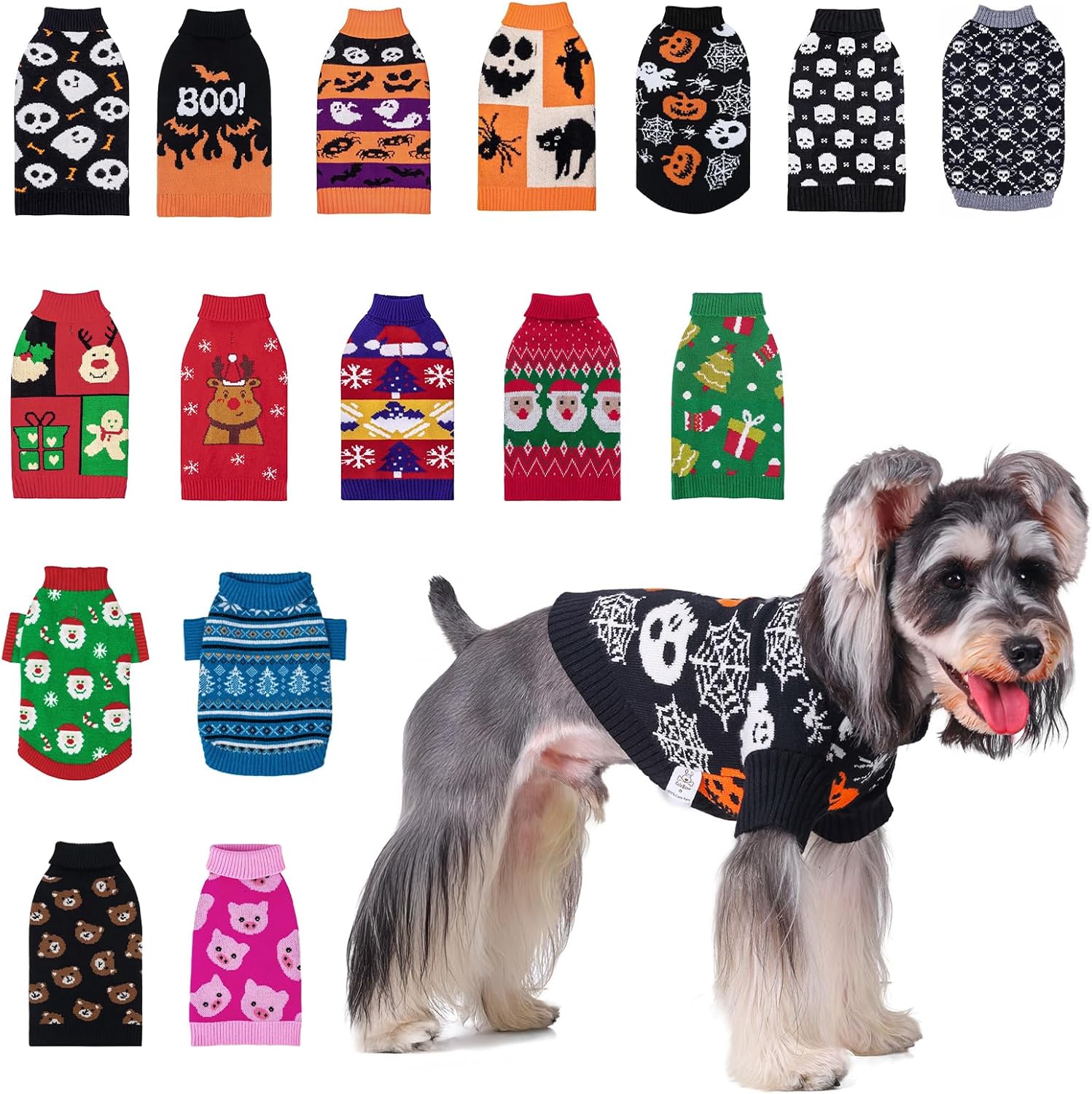 CuteBone Dog Sweater for Small Dogs Pink Pig Knit Puppy Sweater Turtleneck Pet Winter Clothes Cat Apparel with Harness Hole