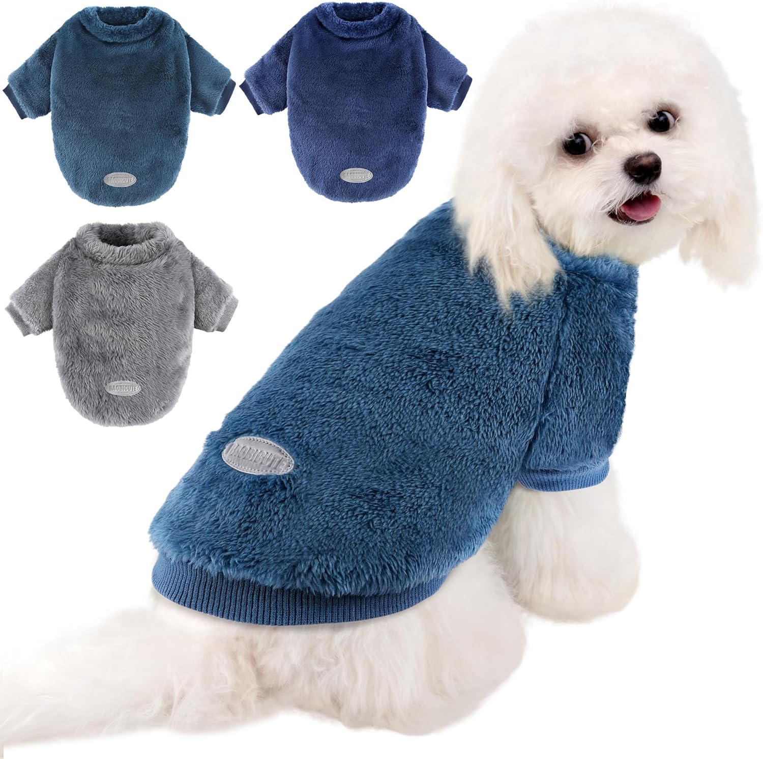 3 Pack Dog Sweater Clothes for Small Dogs Girls Boys with Reflective Strip Small Dog Sweaters Coat Soft Warm Pet Puppy Clothes Sweater (Pink+Purple+Peach, L)