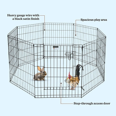 Dog Playpen - Foldable Metal Exercise Puppy Play Pen with 8 24x30in Panels - Indoor/Outdoor Pen with Door for Dogs, Cats or Small Animals by PETMAKER