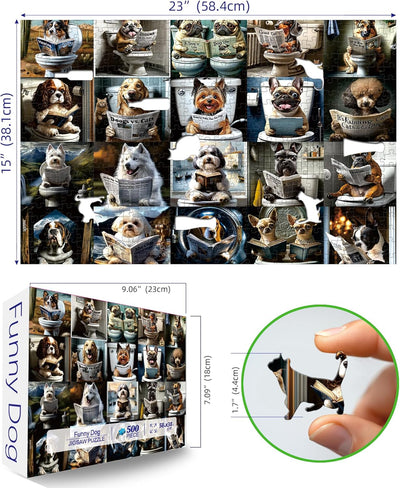 500 Piece Jigsaw Puzzle for Adults - Toilet Dogs Reading Newspaper Comic Scene, Hilarious Group Activity Puzzle for Adults & Teens (23"x15")