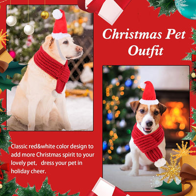 Pet Christmas Hat and Scarf Set, Dog 3D Santa Hat Adjustable Knitted Scarf Holiday Outfit Costumes for Small Medium Large Dogs Cats Pets
