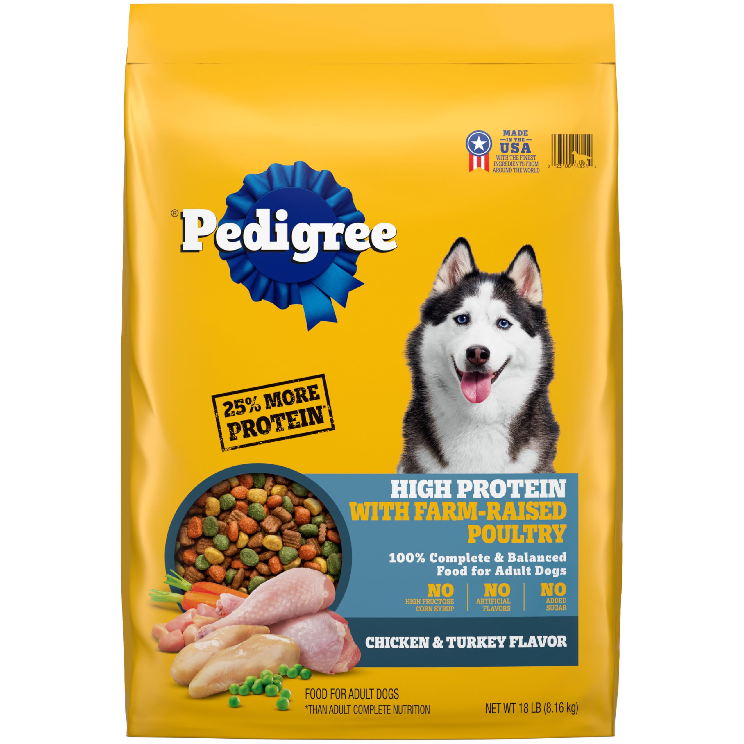 Pedigree High Protein Adult Dry Dog Food Beef and Lamb Flavor Dog Kibble, 18 lb. Bag