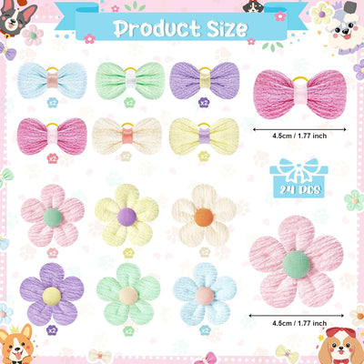 Cute Flower Dog Hair Bows with Rubber Bands - Small Dog & Puppy Grooming Bows for Girls - Perfect for Holidays, Spring, Easter