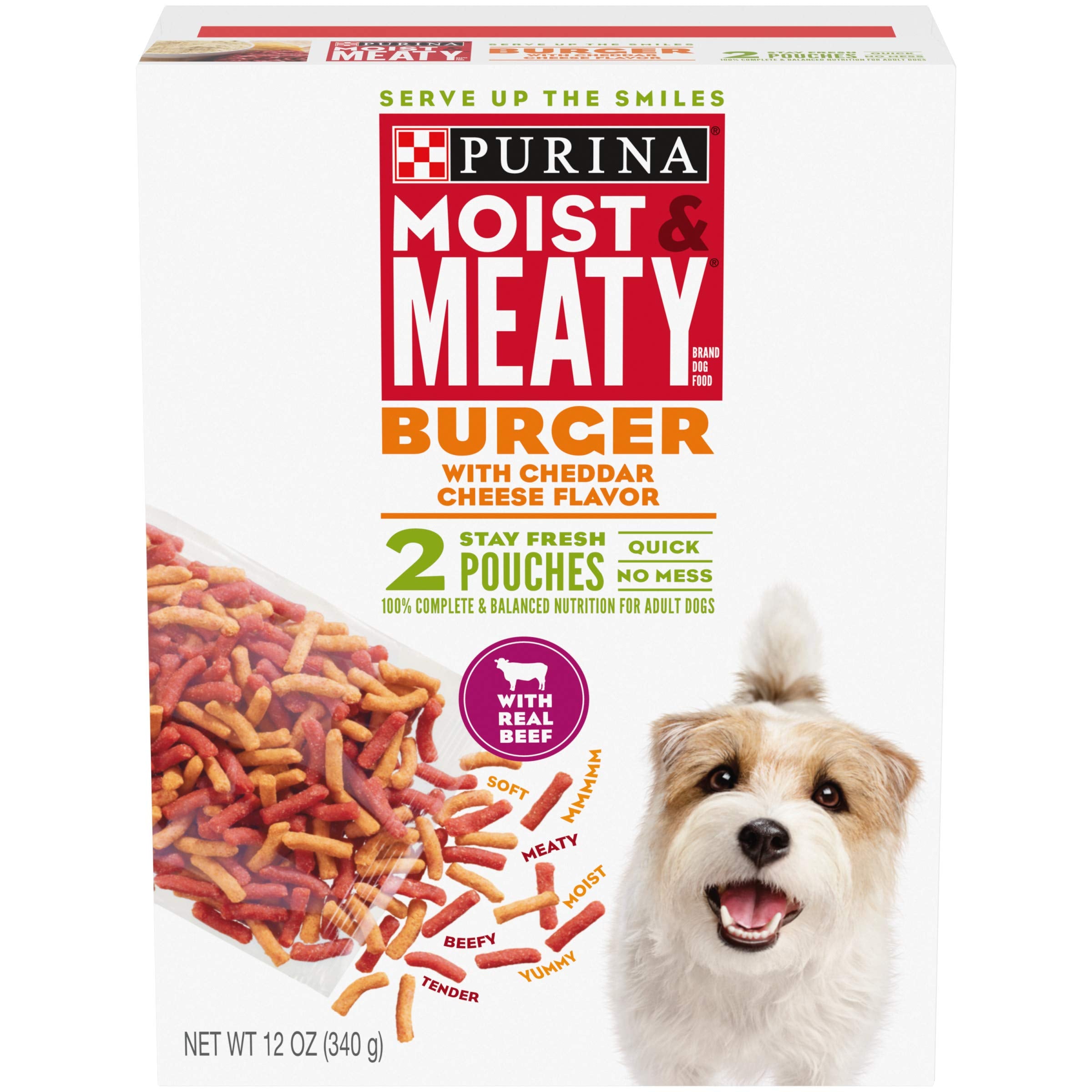 Purina Moist and Meaty Burger With Cheddar Cheese Flavor Dry Soft Dog Food Pouches - 36 ct. Pouch