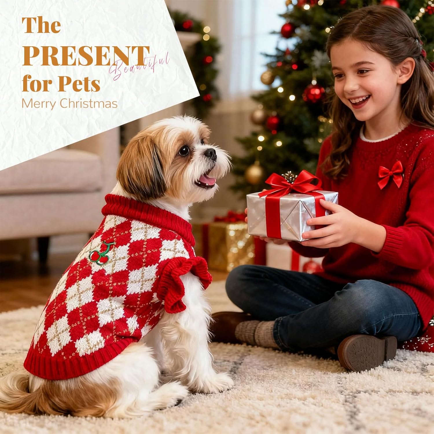 BAEJMJK Cute Cherry Small Dog Sweater Soft Girl Dog Clothes Turtleneck Warm Pet Puppy Knitted Pullover Princess Dogs Cats Outfits(Red Cherry A,X-Small)