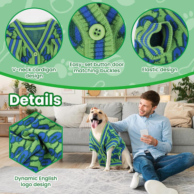 Pet Sweaters for Dogs Boys and Girls, Dynamic Letter Patterned Dog Sweater,Dog Cardigan,Pet Clothes,Pet Knitted Clothing,Fit for Different Seasons and Kinds of Dogs(Green S)