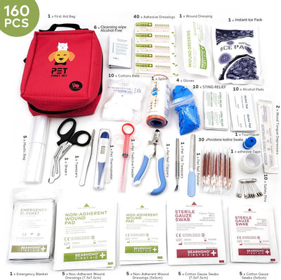 Dog First Aid Kit for Travel&Home Pet Emergency Kit for Dog&Cat 160 Pcs First Aid Supplies with Molle Pouch for Traveling Hiking Camping Hunting Red