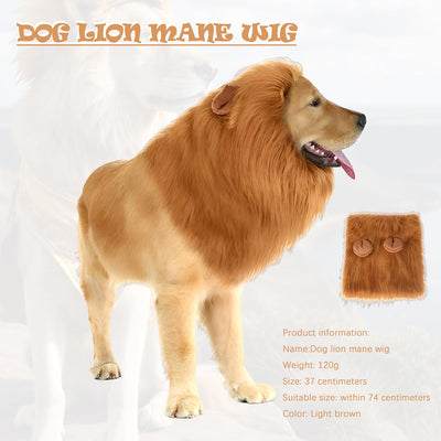 Dog Lion Mane Costume with Ears,Halloween Lion Mane Wig Costume for Medium to Large Sized Dogs,Adjustable Washable Comfortable Fancy Lion Mane Dog Costume Dress(Brown)