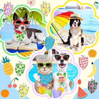 30Pcs Summer Dog Bandanas Bulk Hawaiian Dog Scarves Hawaii Fruit Triangle Puppy Bandanas Washable Adjustable Pet Bandana for Small Medium Large Dog Puppy Pet Grooming Accessories