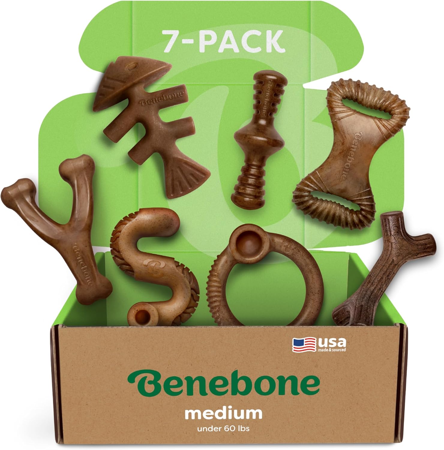 Benebone 2 Count (Pack of 1) Wishbone/Dental Durable Dog Chew Toys, Real Bacon, Made in USA, Small