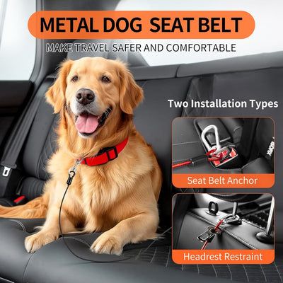 Dog Seat Belt for Car, 2pcs Dog Car Harness of Coated Wire Leash, Double Clip Dog Seatbelt Safety Restraint, Chew Proof Dog Tether Cable for Car, 24inch, Red
