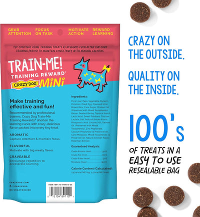 Crazy Dog Mini Train-Me! Training Treats 10 oz. Pouch, Bacon Flavor, with 500 Treats per Bag, Recommended by Dog Trainers