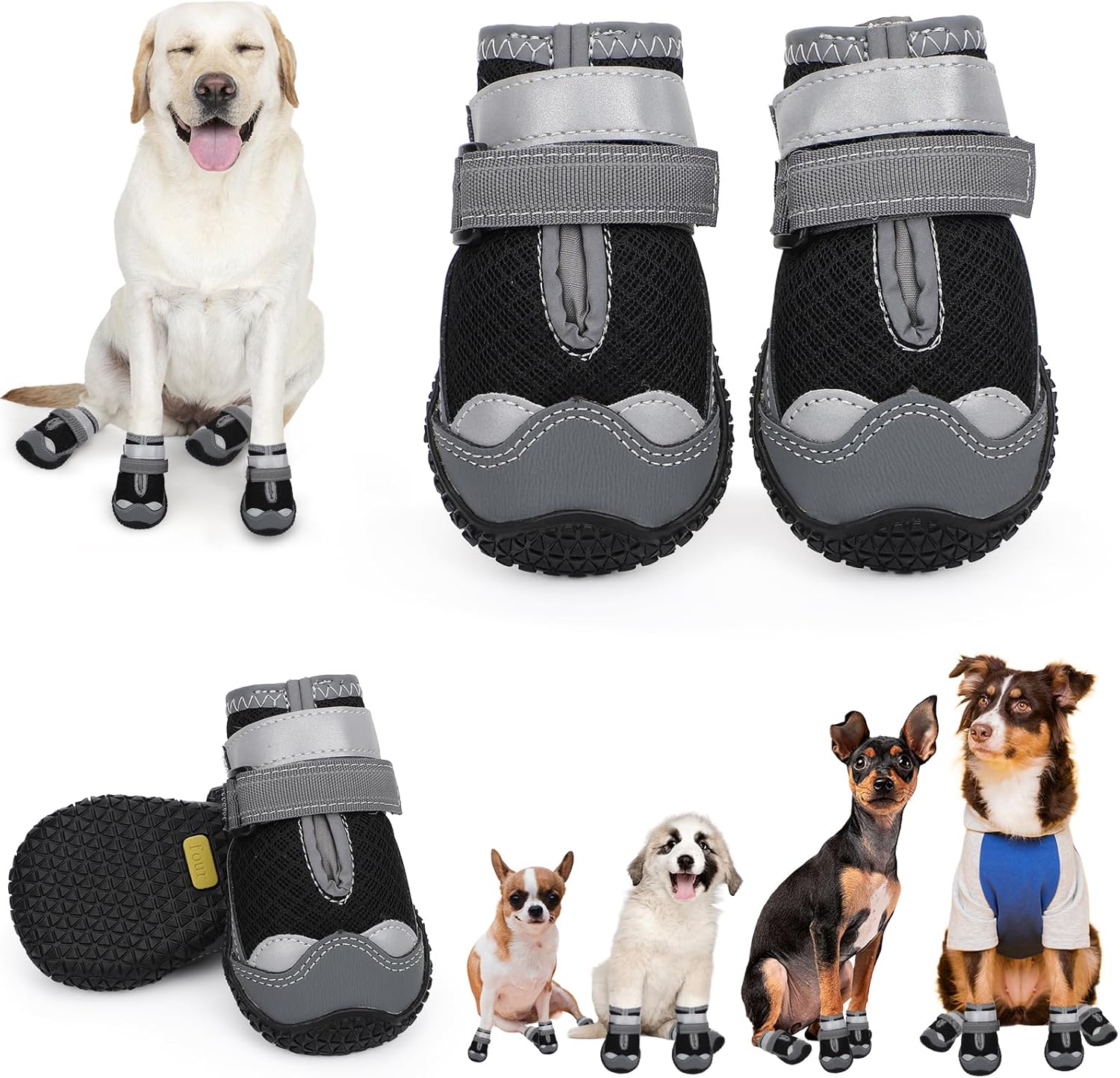 Dog Shoes for Hot Pavement,Dog Boots & Paw Protectors for Large Medium Size Dogs to Prevent Licking,Dog Booties with Reflective for Outdoor,Hiking,Hardwood Floors,Winter Snow(Black Orange,Size3)