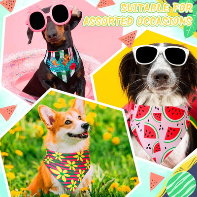 100 Pcs Summer Bandanas for Dog Bulk Summer Flower Lemon Dog Bandanas Adjustable Pet Bibs Triangle Scarf Holiday Costume for Small Medium Pet Puppy Cat