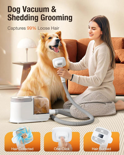 LABIGO Dog Grooming Vacuum, 12000Pa Dog Hair Vacuum with Pet Clipper, 1.8L Pet Grooming Vacuum for Shedding Grooming Trimming, 3 Suction Modes Grooming Kit with 4 Grooming Tools for Dogs Cats